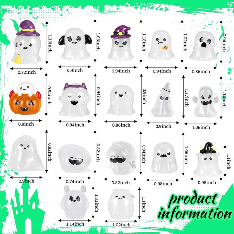 Arrowbash 40 Pcs Glow in Dark Ghost Halloween Miniature Figurines Resin Ornaments Halloween Garden Mini Landscape for Party Village Crafts Decor - Image 2